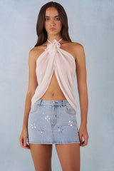 Halterneck Open-Front Top in Ivory