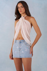 Halterneck Open-Front Top in Ivory