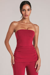 Bandeau Longline Top in Cherry Red