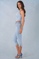 Mid-Rise Denim Capri Jeans in Light Denim