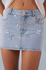 Mid-Rise Denim Micro Mini Skirt in Light Denim
