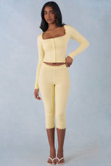 Knit Mid-Rise Capri Trousers in Butter Yellow