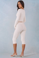 Knit Mid-Rise Capri Trousers in Ivory