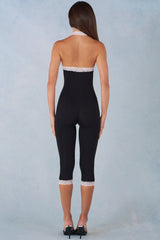 Modal Lace-Trim Capri Jumpsuit in Black