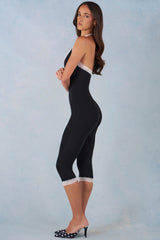 Modal Lace-Trim Capri Jumpsuit in Black