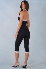 Modal Lace-Trim Capri Jumpsuit in Black