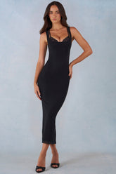 Modal Lace-Trim Midaxi Dress in Black