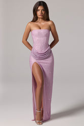 Embellished Bandeau Cowl-Waist Maxi Dress in Pink