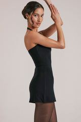 Mid Rise Bodycon Ultra Mini Skirt with Split in Black