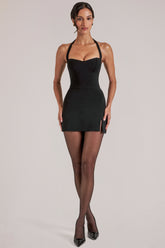 Mid Rise Bodycon Ultra Mini Skirt with Split in Black