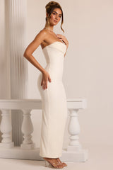 Embellished Bandeau Cowl Neck Maxi Dress in White