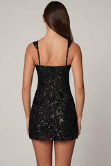 Embellished A-line Mini Dress in Black