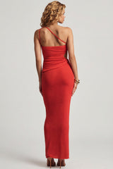 Textured Jersey Low-Rise Maxi Skirt in Chilli Red