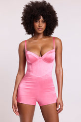 Satin Corset Mini Playsuit in Pink