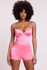Satin Corset Mini Playsuit in Pink