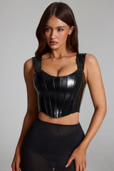 Vinyl Lace-Up Corset Top in Black