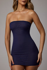 Soft Sheer-Mesh Bandeau Mini Slip Dress in Navy