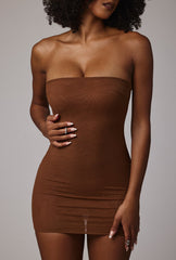 Soft Sheer-Mesh Bandeau Mini Slip Dress in Mocha