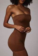 Soft Sheer-Mesh Bandeau Mini Slip Dress in Mocha