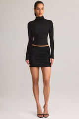 Modal Ruched Mid-Rise Mini Skirt in Black