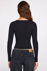 Ribbed Modal Ruched Long-Sleeve Top in Black