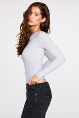 Ribbed Modal Ruched Long-Sleeve Top in Grey