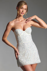 Embellished Strapless Corset Mini Dress in White