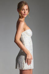 Embellished Strapless Corset Mini Dress in White