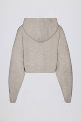 Soft Knit Zip-Up Cropped Hoodie in Beige