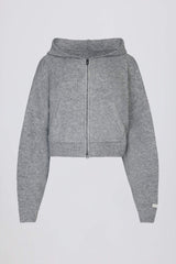 Soft Knit Zip-Up Cropped Hoodie in Grey
