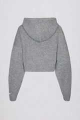 Soft Knit Zip-Up Cropped Hoodie in Grey