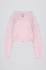 Soft Knit Zip-Up Cropped Hoodie in Soft Pink