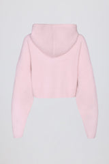 Soft Knit Zip-Up Cropped Hoodie in Soft Pink