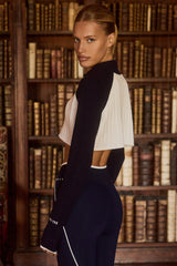 Ribbed Knit Quarter-Zip Cropped Jumper in Classic Navy