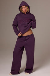 Brushed Jersey Wide-Leg Joggers in Plum