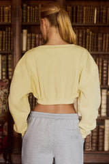Premium Brushed Jersey Button-Up Cropped Cardigan in Soft Yellow