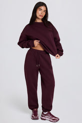 Brushed Cotton Jersey Mid-Rise Relaxed Joggers in Burgundy