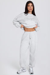 Brushed Cotton Jersey Mid-Rise Relaxed Joggers in Grey Marl