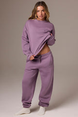 Brushed Jersey Mid-Rise Relaxed Joggers in Dusk