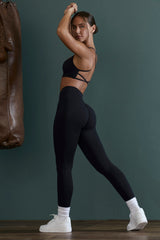 Lightweight Seamless Wrap-Over High-Waist Leggings in Black