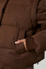 Cropped Puffer Jacket with Detachable Sleeves in Cocoa Brown