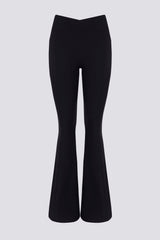Soft Active V-Waist Pocket Flared Leggings in Black