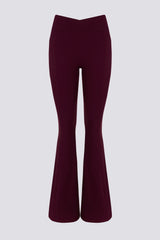 Soft Active V-Waist Pocket Flared Leggings in Burgundy