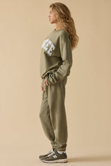 Cotton Fleece Mid-Rise Joggers in Khaki Green