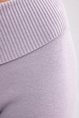 Chunky Knit Foldover Kick Flare Trousers in Dusty Lavender