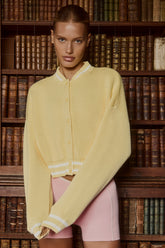 Button-Up Cropped Knit Cardigan in Soft Yellow