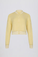 Button-Up Cropped Knit Cardigan in Soft Yellow