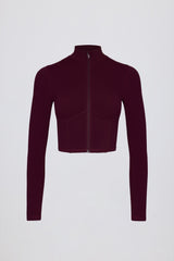 Soft Active Zip-Up Cropped Jacket in Burgundy