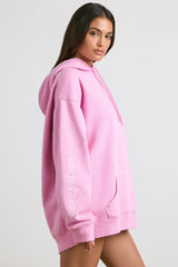 Soft Cotton Jersey Oversized Hoodie in Bubblegum Pink