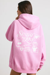 Soft Cotton Jersey Oversized Hoodie in Bubblegum Pink